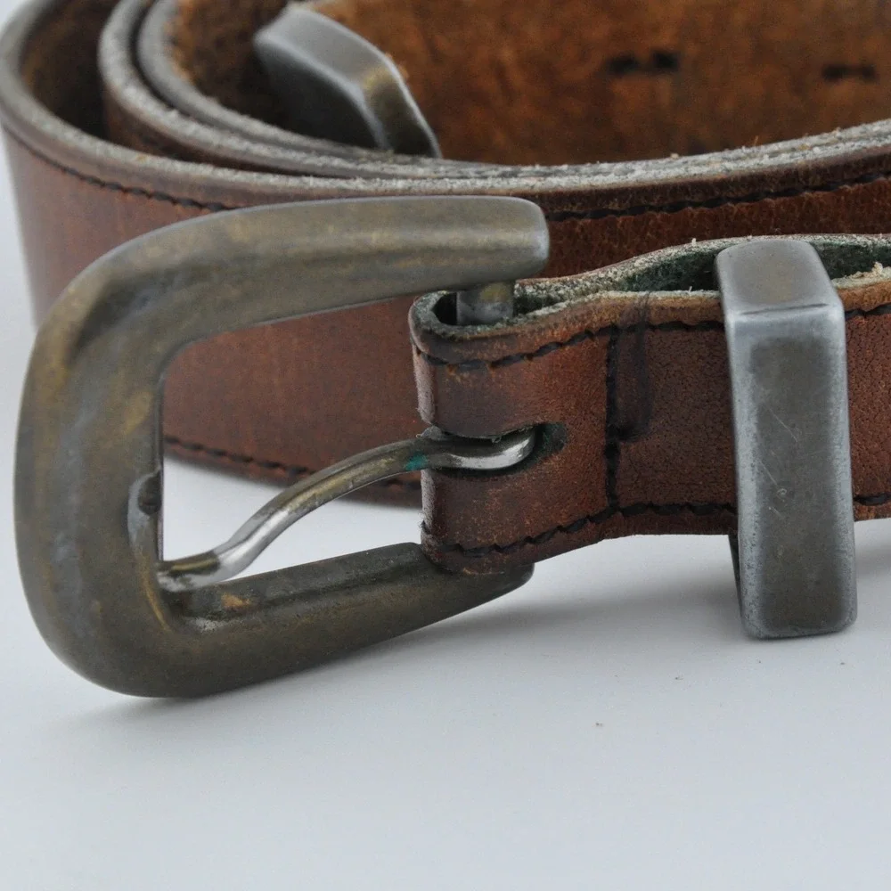 Vintage‎ Leather Belt 42 Brown Fair Distressed Western Metal Tip Rugged